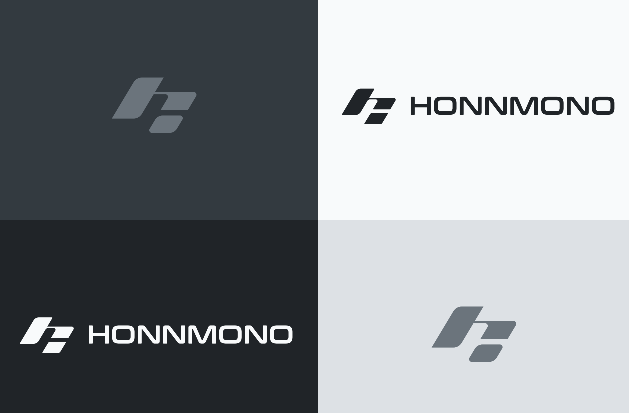 HONNMONO logo system in black, white and grey