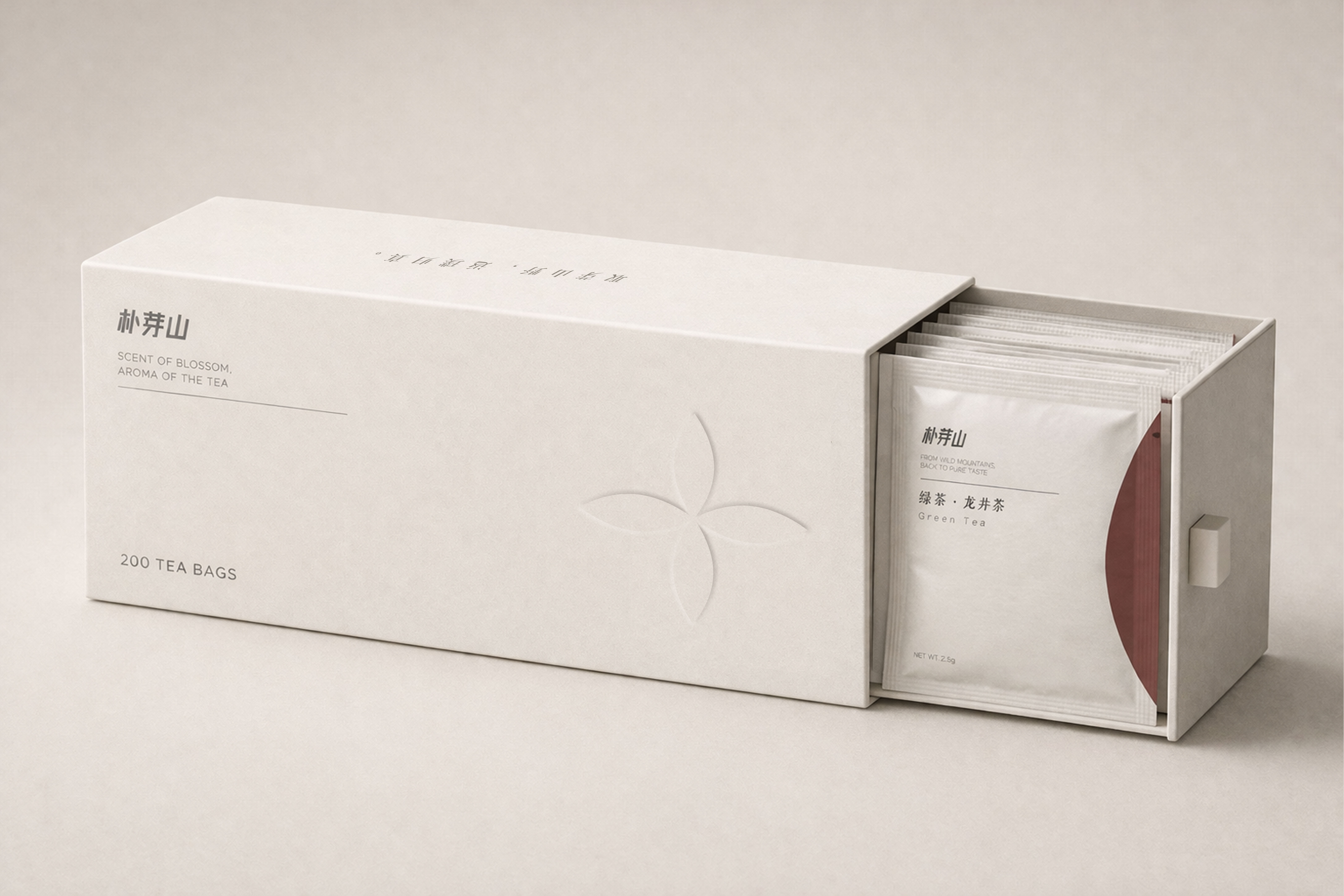 Puyashan drawer box opened with teabags stored inside