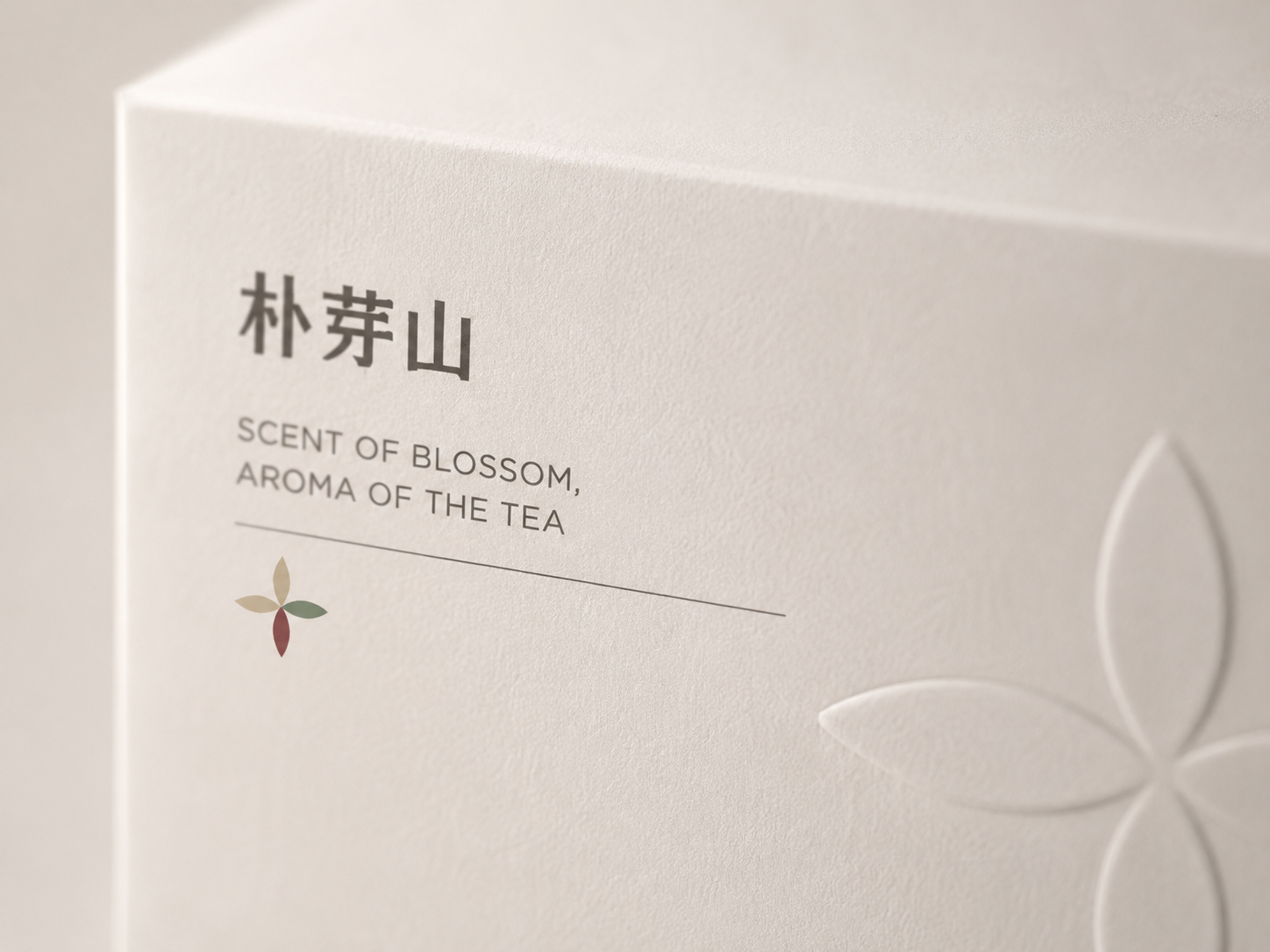 Puyashan embossed botanical detail on warm white paper box